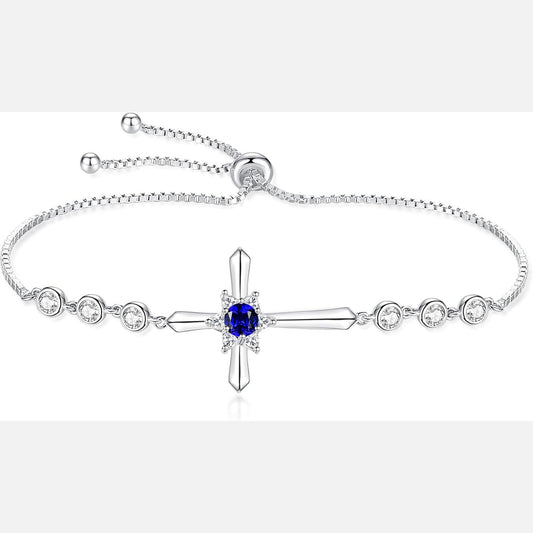 AZURE LEAF Cross Bracelet Halo Birthstone Bracelet Fine Jewelry Birthday Gifts for Her Women