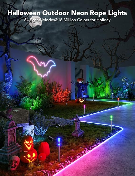 Nocevital Outdoor Neon Light Rope, RGBIC IP67 Waterproof Halloween Decoration with 64 Scene Modes, Music Sync, Flexible LED Outdoor Lights, Halloween Lights