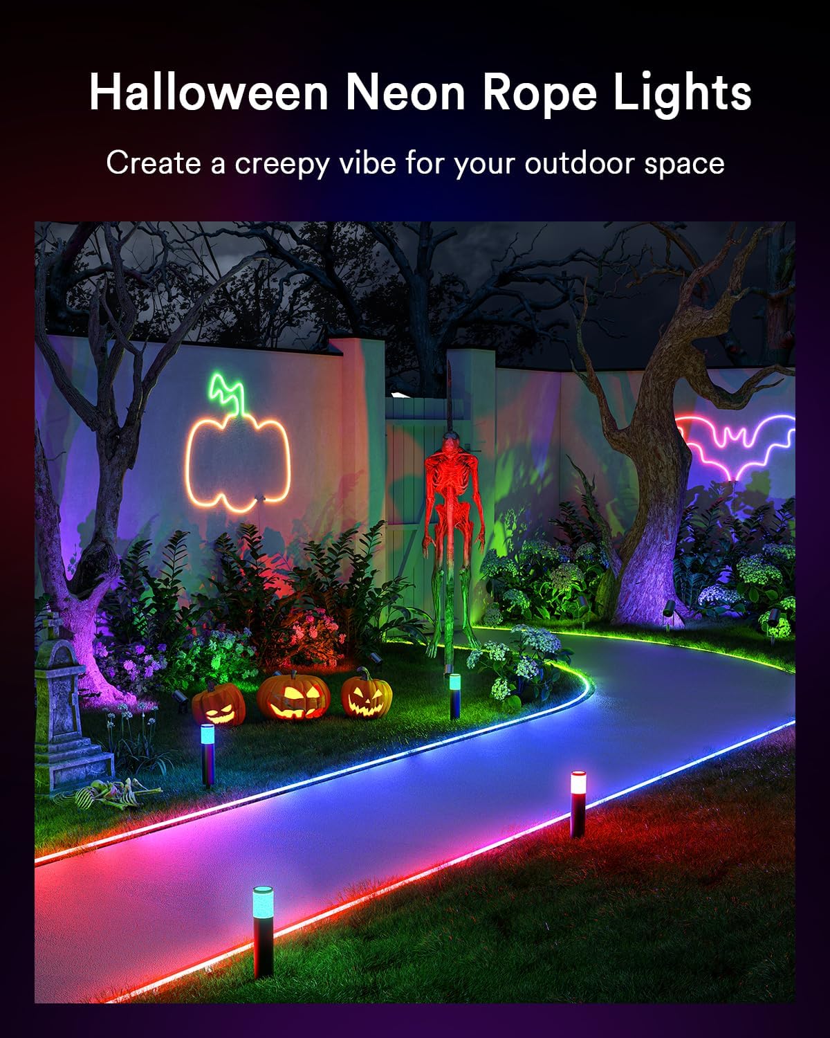 Nocevital Outdoor Neon Light Rope, RGBIC IP67 Waterproof Halloween Decoration with 64 Scene Modes, Music Sync, Flexible LED Outdoor Lights, Halloween Lights