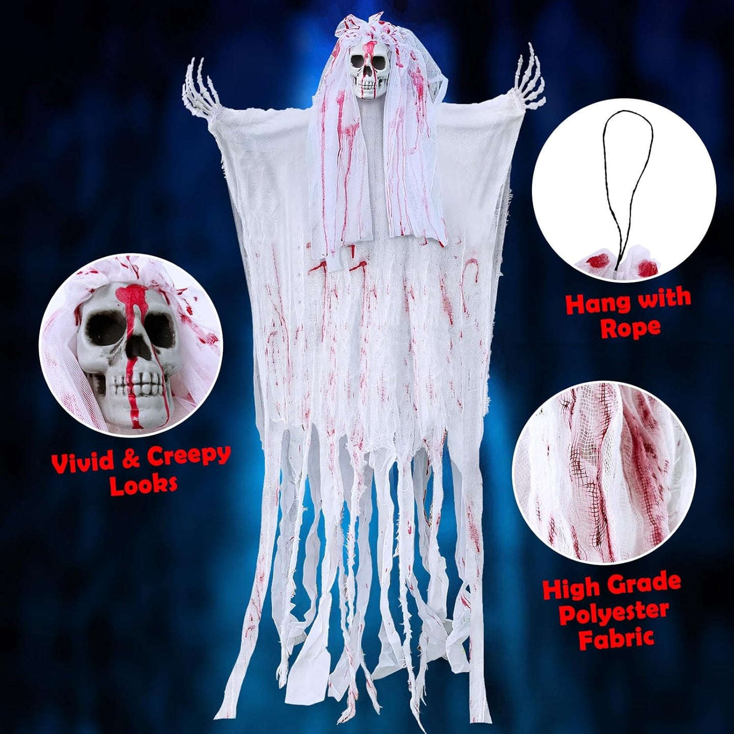 Nocevital Halloween Hanging Ghost Decorations Outdoor Indoor, Horror Grim Reaper Skull Decorations, Creepy Skeleton Ghost for Party Outdoor Patio Porch Haunted House