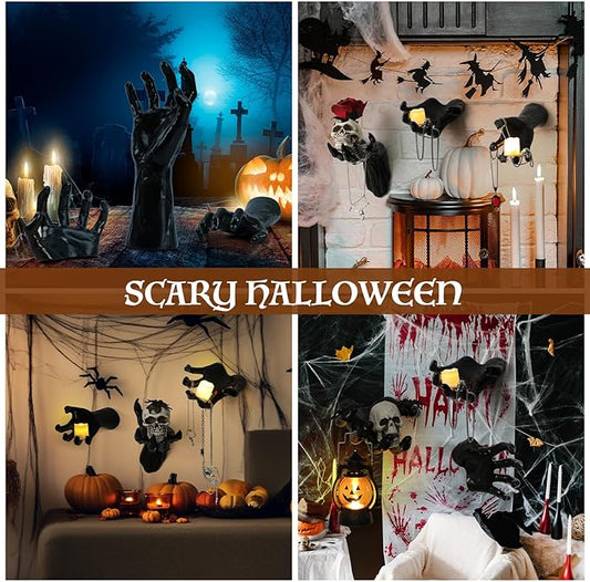 Nocevital Gothic Halloween Decorations, Set of 3 Wall Mounted Wall Art Home Decor, Scary Outstretched Hands with Lighted Candles, Life-Sized Horror Hands for Wall Decoration.