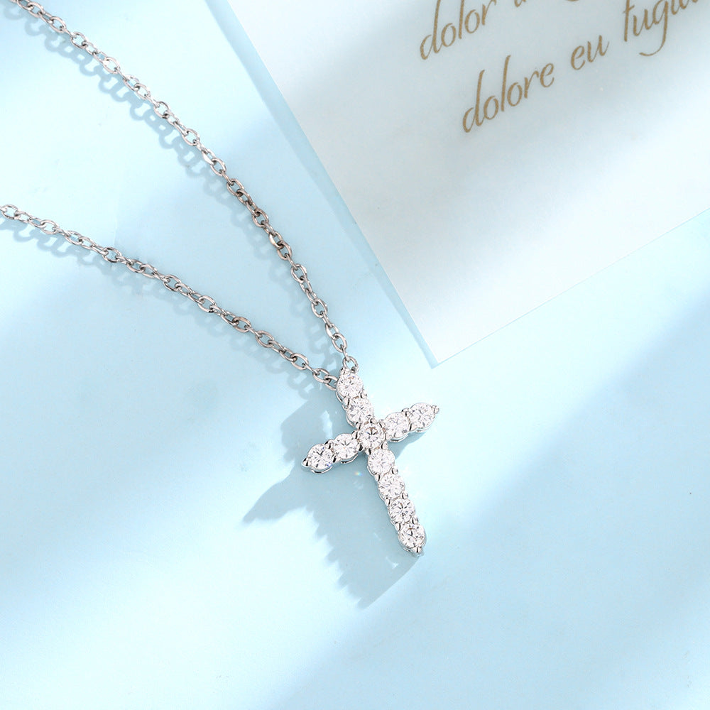 AZURE LEAF Full-Pavé Cross Necklace