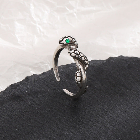 AZURE LEAF Green-Eyed Serpent Wrap Open Ring