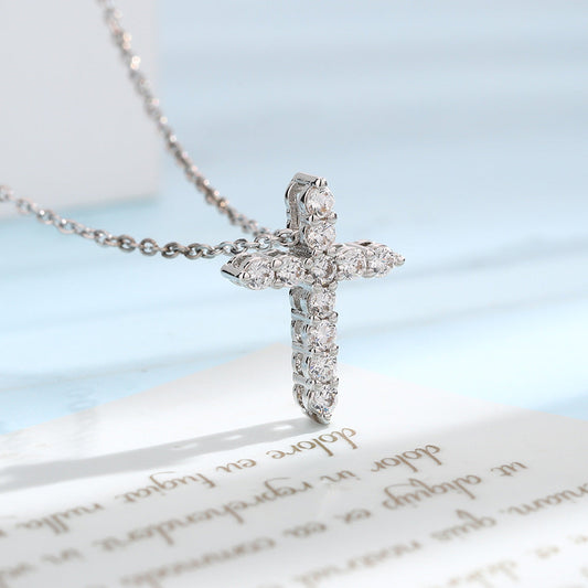 AZURE LEAF Full-Pavé Cross Necklace