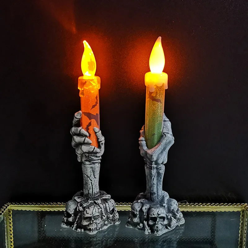 Halloween skull candlestick lamp, skull ghost hand flameless candle lamp party bar decoration lamp