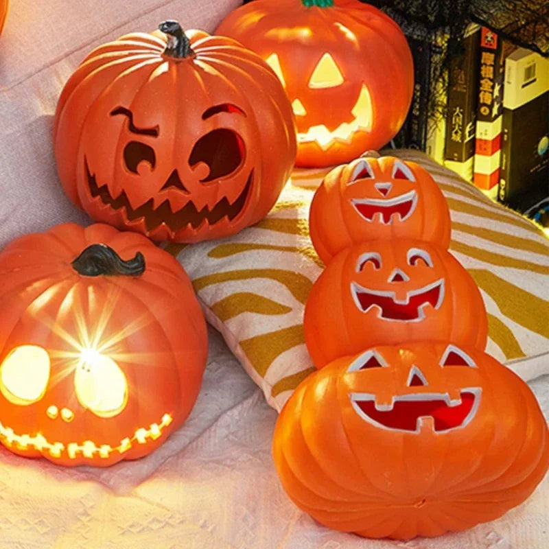 Rocinha Plastic Jack O Lantern Pumpkins Outdoor Indoor Halloween Light up Pumpkin with Spooky Lights Battery Operated Lighted Pumpkins Halloween Pumpkin Decoration Party Favor for Haunted House Porch