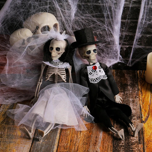 Halloween Skeleton Couple Decorations Skull Bride and Groom Hanging Decoration Home Haunted House Horror Props Bar Decoration