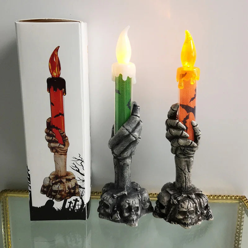 Halloween skull candlestick lamp, skull ghost hand flameless candle lamp party bar decoration lamp