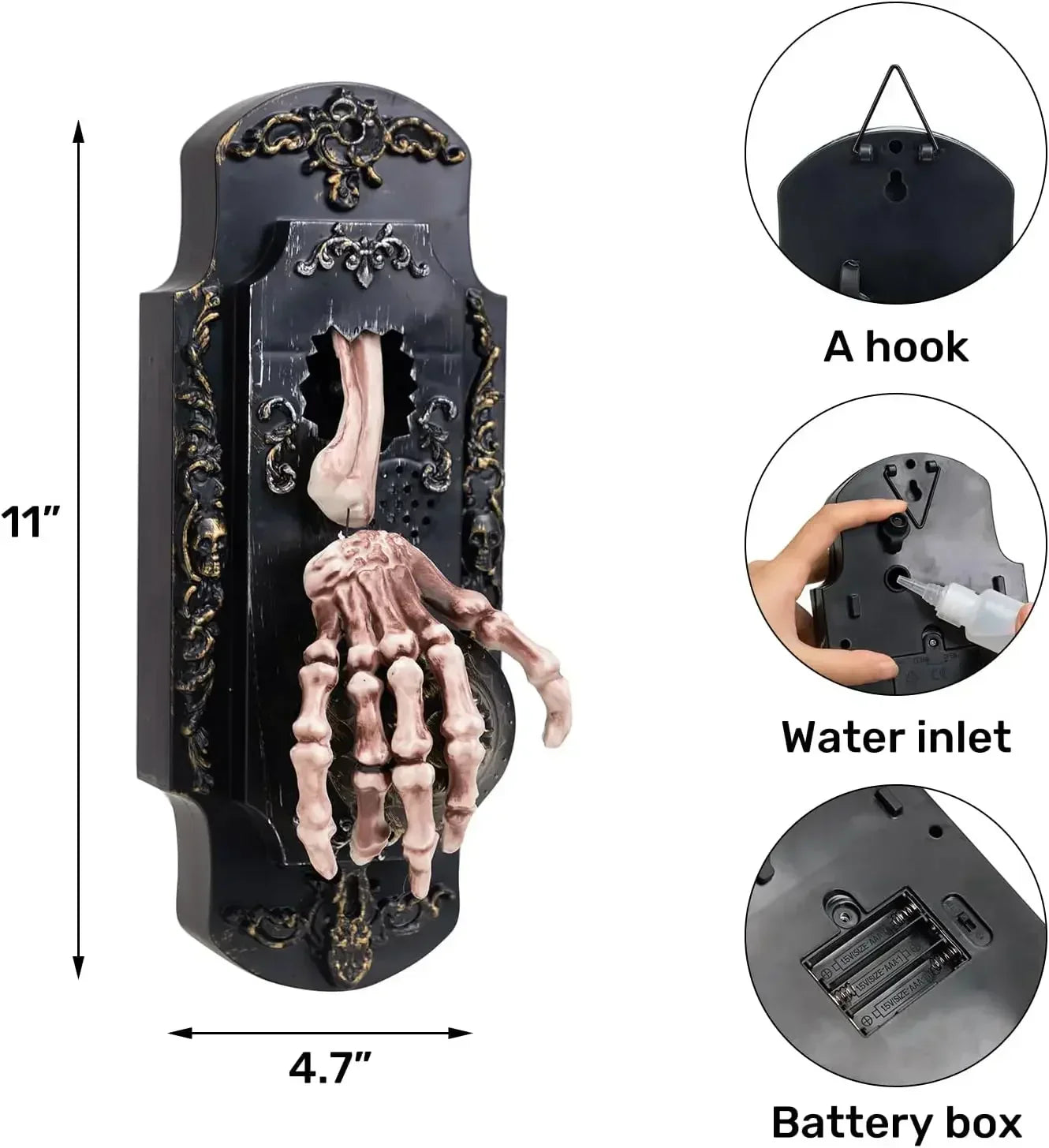 Halloween skeleton hand doorbell, sensor and spray function, party props decoration add a touch of horror, suitable for Halloween home office decoration